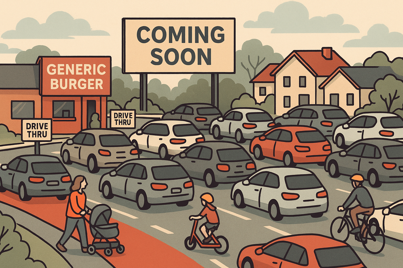 Illustration of traffic and drive-thrus